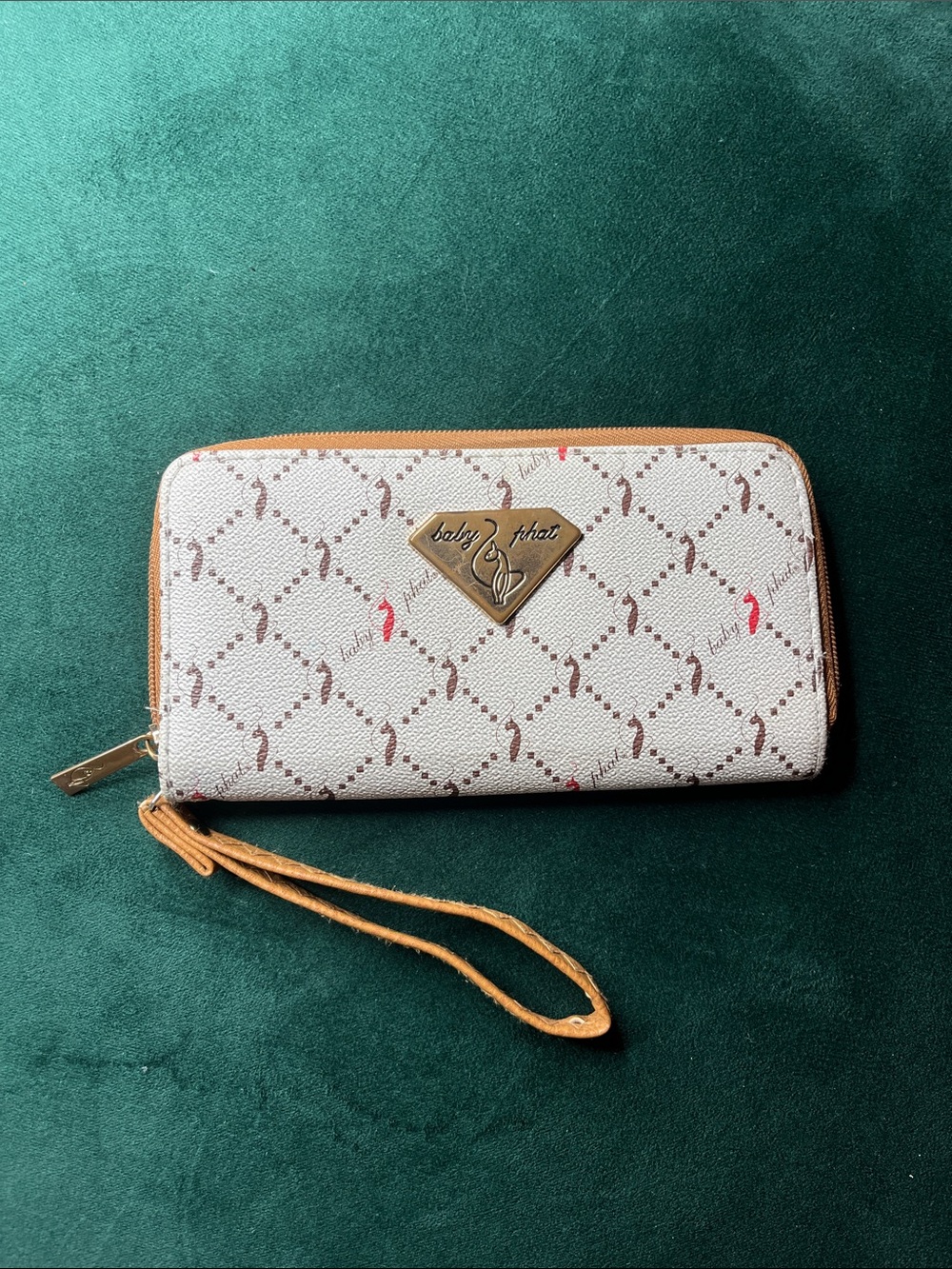 Vintage Baby Phat Beige and Tan Signature Wristlet Wallet